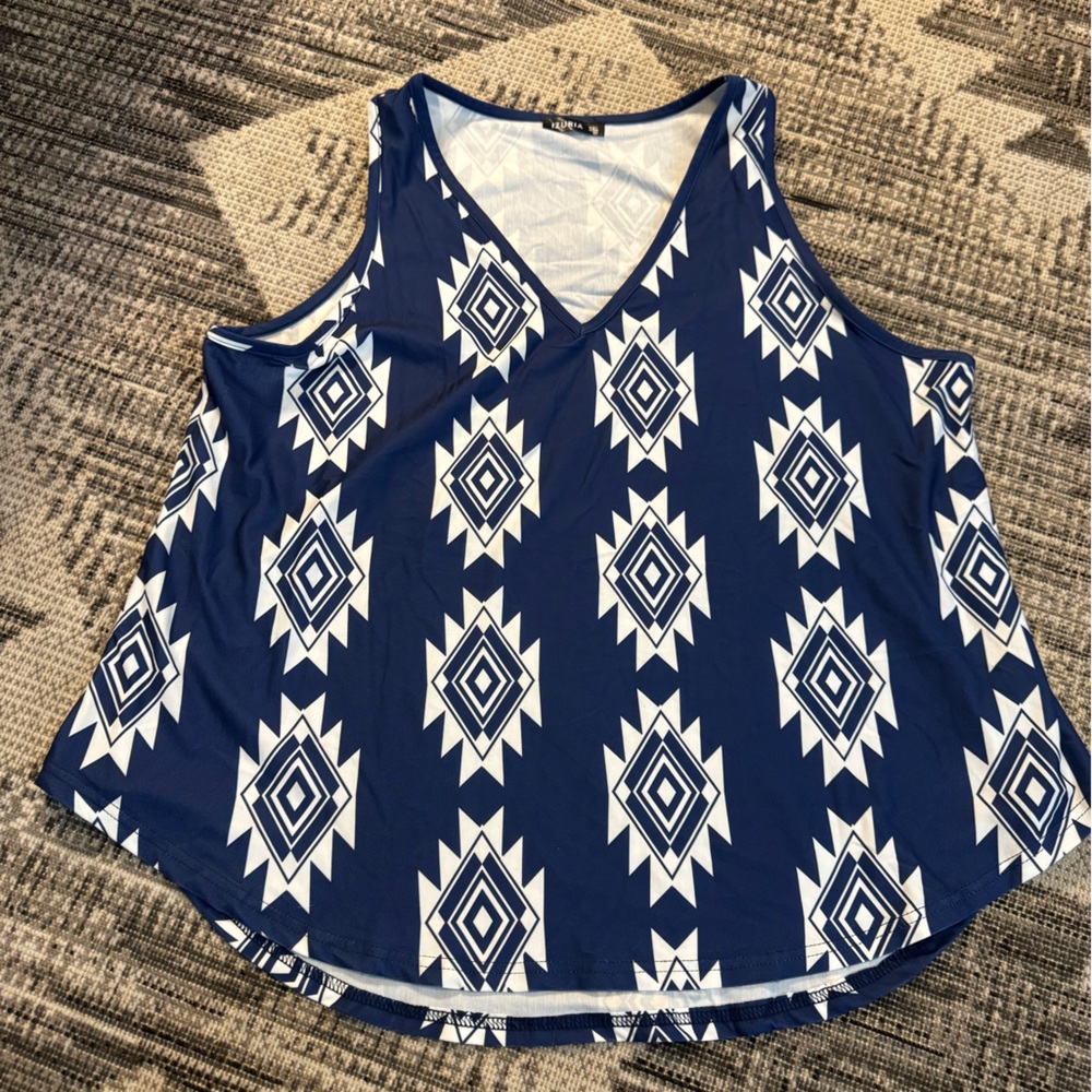 Navy Blue Geometric Women's Tank Top
